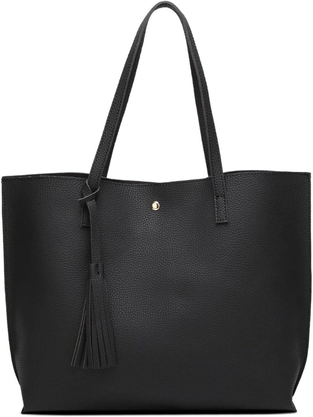 Women’s Black Soft Faux Leather Tote Bag Tassel Large Shoulder Purse